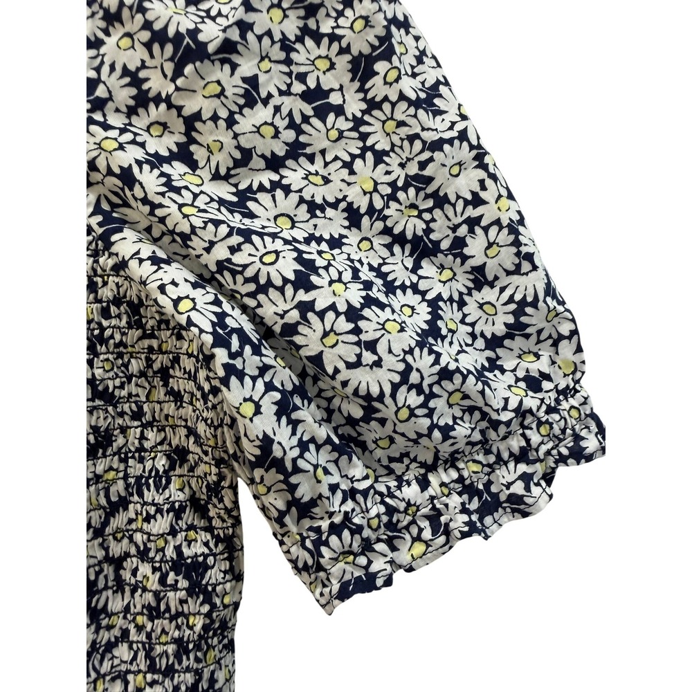 J.Crew Smocked Peplum Top Women's XS Navy Blue Daisy Floral Puff Sleeve Blouse - Picture 5 of 9